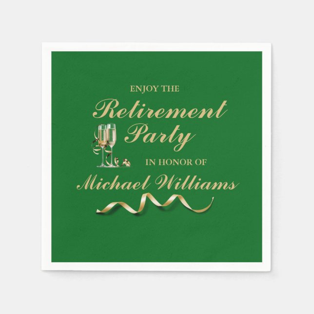 Retirement Formal Classic Champagne Glass Green Napkins (Front)