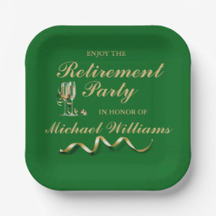 Retirement Formal Classic Champagne Glass Green Paper Plates
