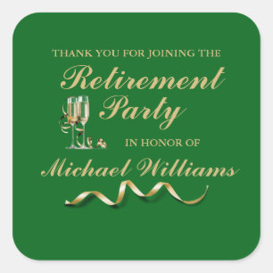 Retirement Formal Classic Champagne Glass Green Square Sticker
