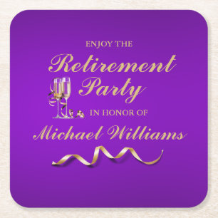 Retirement Formal Classic Champagne Glass Square Paper Coaster