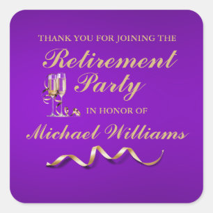 Retirement Formal Classic Champagne Glass Square Sticker