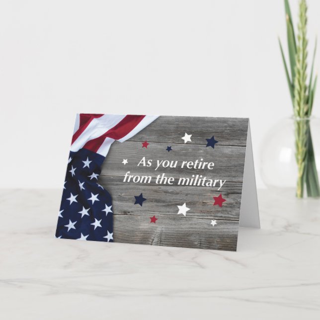 Retirement from Military Flag on Wood with Stars Card (Front)