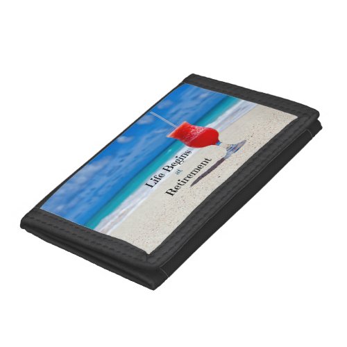 Retirement Frosty Drink on the Beach Trifold Wallet