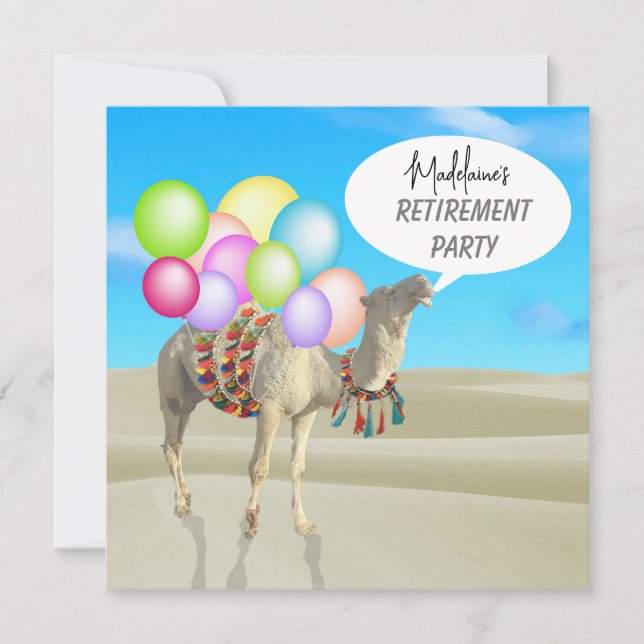 Retirement Fun Desert Camel Balloons Colorful  Invitation (Front)