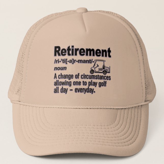 Retirement funny definition for golfing fan  trucker hat (Front)