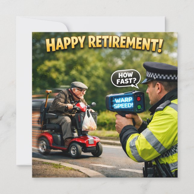 Retirement funny mobility scooter police chase car card (Front)