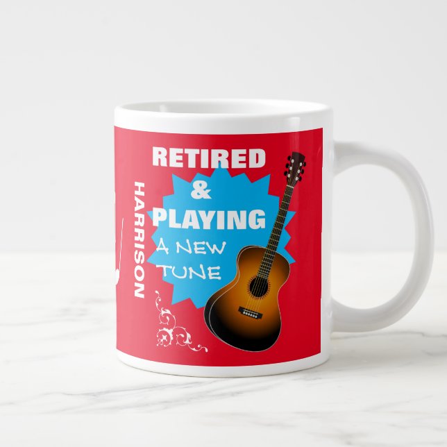 Retirement Funny Musicians Saying Guitar Graphic Giant Coffee Mug (Right)