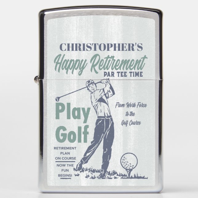 Retirement Funny Retro Golf Monogrammed Zippo Lighter (Front)
