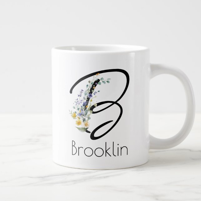 Retirement gift employer Elegant Monogram & Wildfl Giant Coffee Mug (Right)