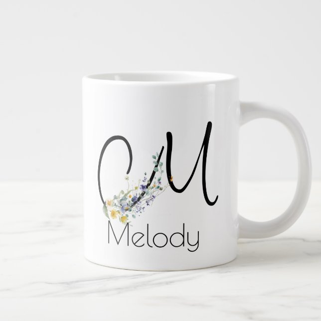 Retirement gift employer monogram watercolor  giant coffee mug (Right)