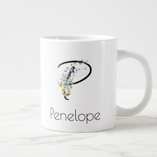 Retirement gift employer monogram watercolor  giant coffee mug (Right)