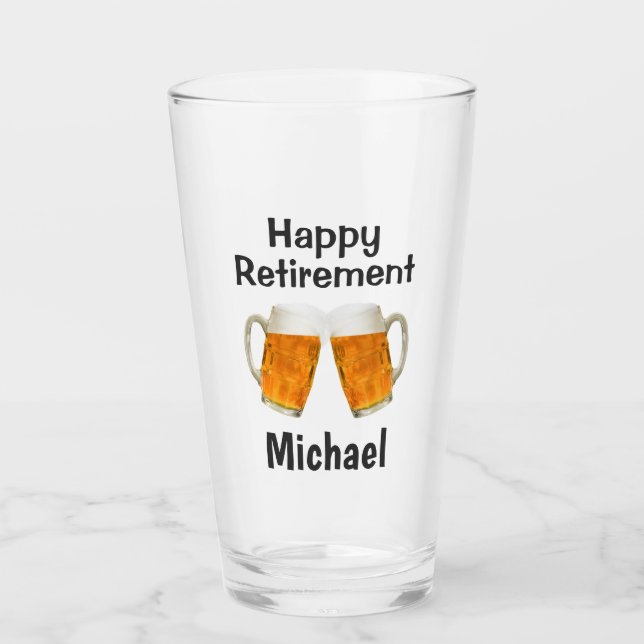 Retirement GIft Happy Cheers Beer Custom Name Glass (Front)