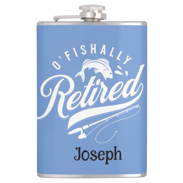 Retirement Gifts. Fisherman/woman. Editable name Flask (Front)