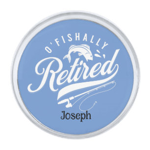 Retirement Gifts. Fisherman/woman. Editable name Silver Finish Lapel Pin