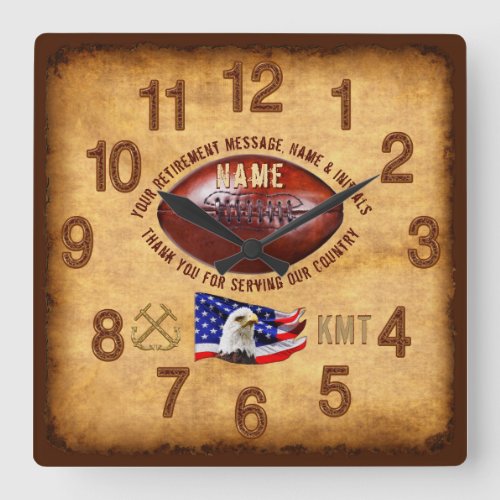 Retirement Gifts for Men Message Name  Initials Square Wall Clock