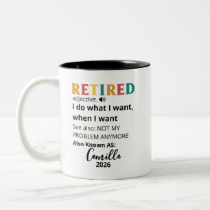 Retirement Gifts For Women, Personalized Retired C Two-Tone Coffee Mug