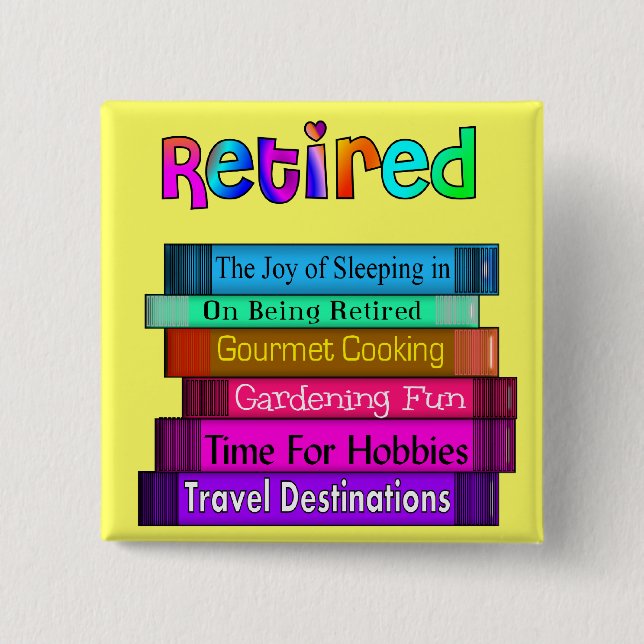 Retirement Gifts Unique Stack of Books Design Button (Front)
