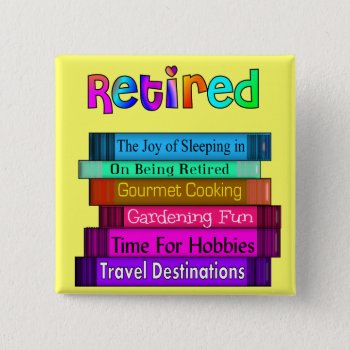 Retirement Gifts Unique Stack Of Books Design Button by ProfessionalDesigns at Zazzle