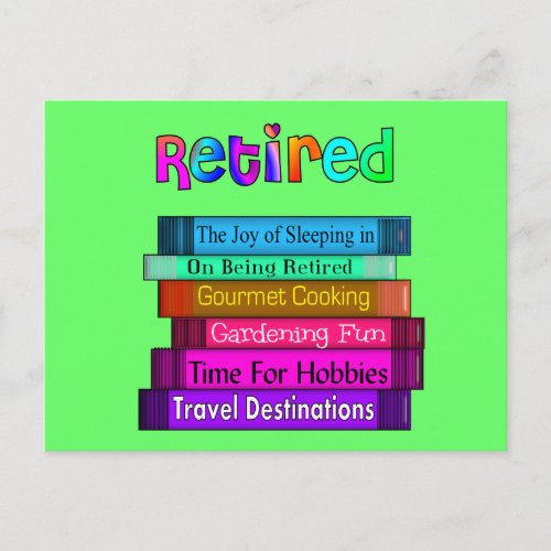 Retirement Gifts Unique Stack of Books Design Postcard