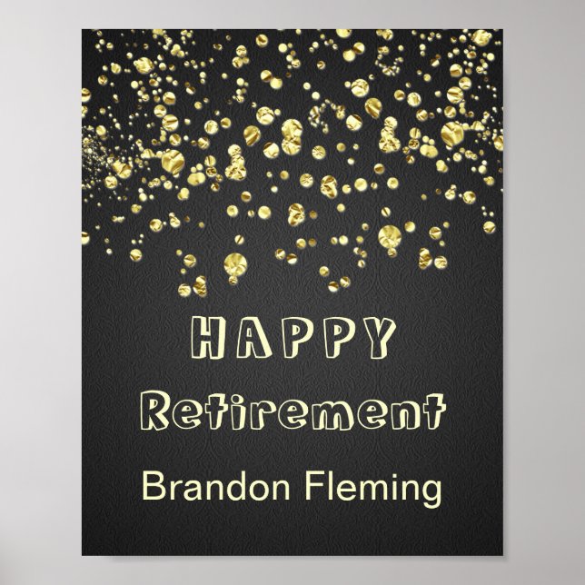 Retirement Gold Confetti on Black Poster (Front)