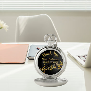 Retirement Gold Music Notes Black Music Teacher Pocket Watch by EllenMariesParty at Zazzle