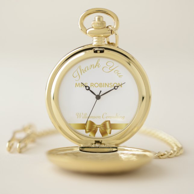 Retirement Gold Script Bow Thank You Pocket Watch (Inside)