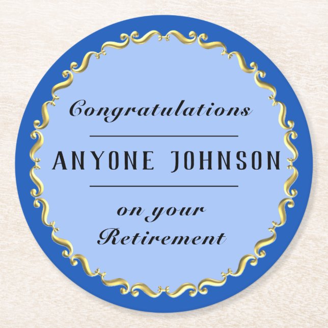 Retirement Gold-scroll Design personalize Round Paper Coaster (Front)