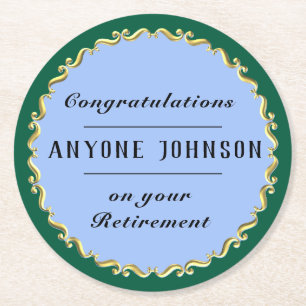 Retirement Gold-scroll Design personalize Round Paper Coaster