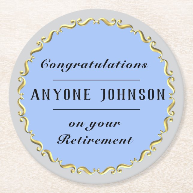 Retirement Gold-scroll Design personalize Round Paper Coaster (Front)