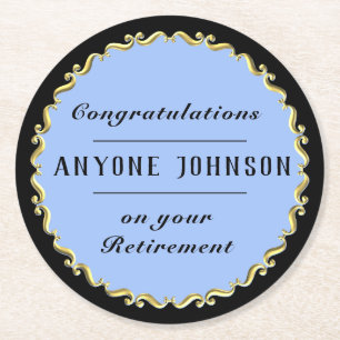 Retirement Gold-scroll Design personalize Round Paper Coaster