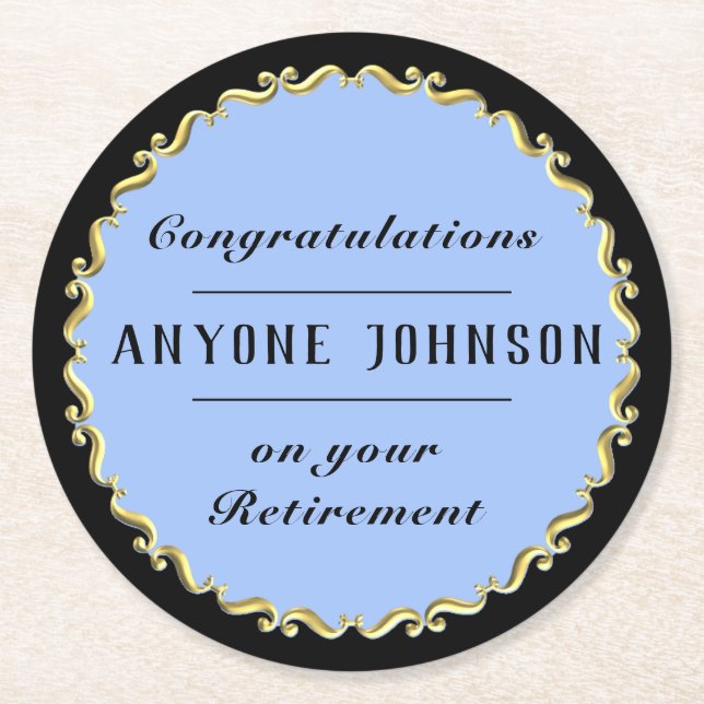 Retirement Gold-scroll Design personalize Round Paper Coaster (Front)