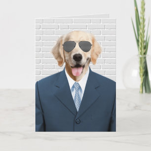 Retirement Golden Retriever in Suit Card