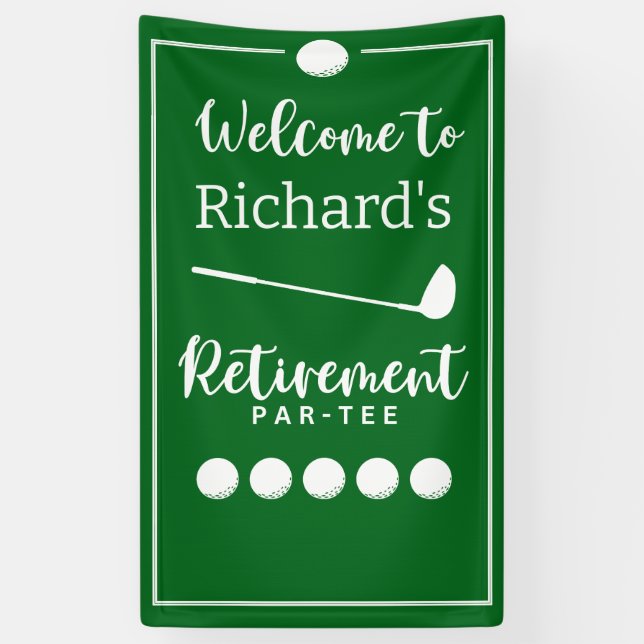 Retirement Golf Ball Tee Flag Modern Banner (Vertical)