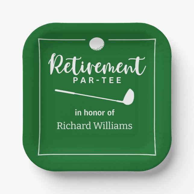 Retirement Golf Ball Tee Flag Modern Paper Plates (Front)