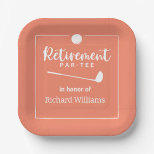 Retirement Golf Ball Tee Flag Modern Peach Paper Plates