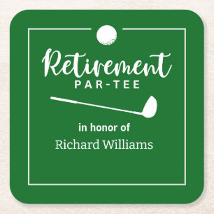 Retirement Golf Ball Tee Flag Modern Square Paper Coaster
