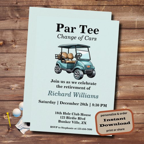 Retirement Golf Cart Par Tee Themed Invitation