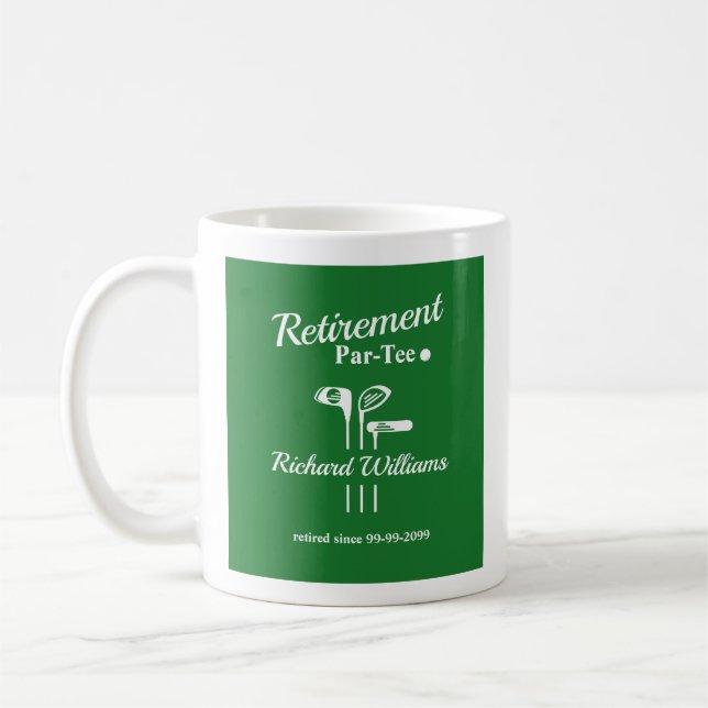 Retirement Golf Clubs Green White Themed Par Tee Coffee Mug (Left)