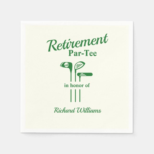 Retirement Golf Clubs Themed Par Tee Napkins (Front)