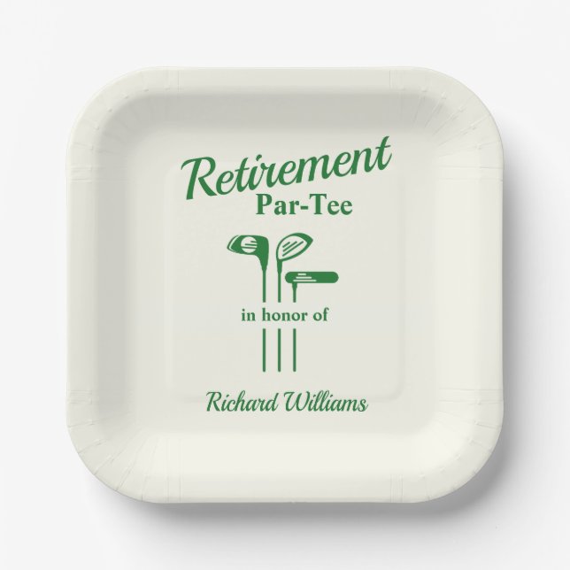 Retirement Golf Clubs Themed Par Tee Paper Plates (Front)
