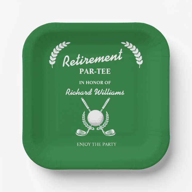 Retirement Golf Clubs Wreath Themed Party Paper Plates (Front)