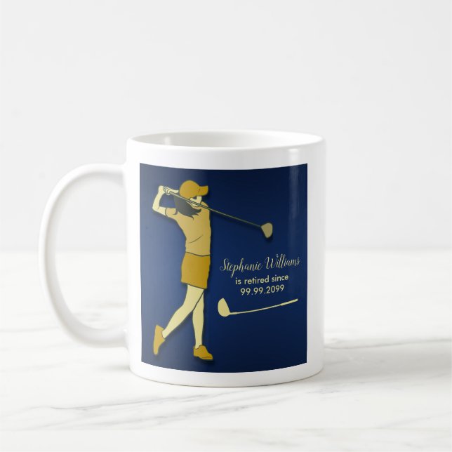 Retirement Golf Party Classic Blue Golden Woman  Coffee Mug (Left)