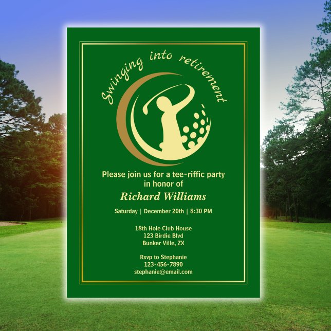Retirement Golf Party Classic Green Golden Player  Invitation (Creator Uploaded)