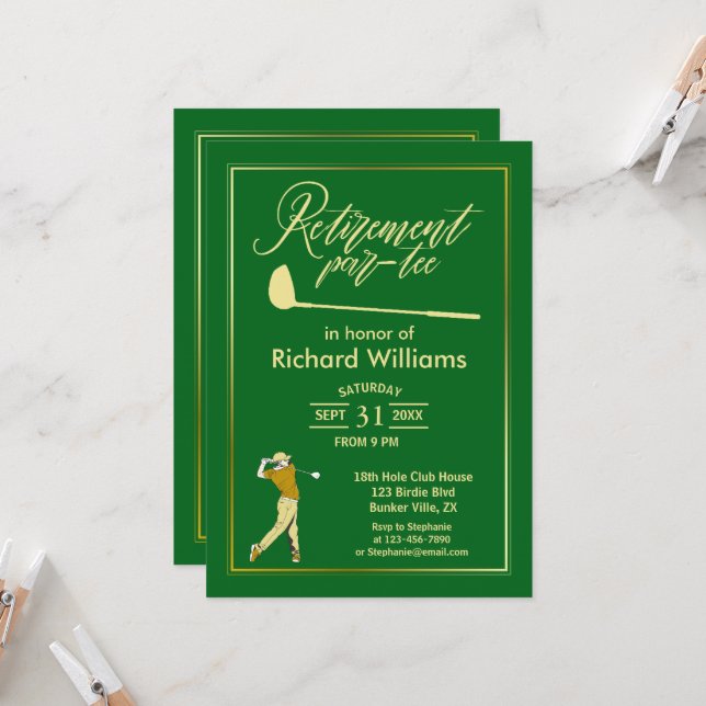 Retirement Golf Party Classic Green Golden Player Invitation | Zazzle
