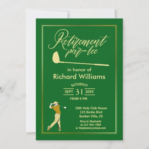Retirement Golf Party Classic Green Golden Player  Invitation