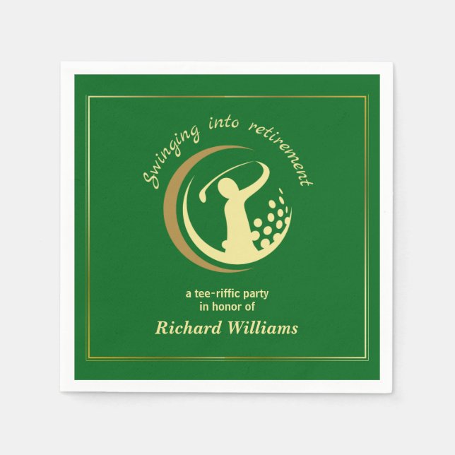 Retirement Golf Party Classic Green Golden Player  Napkins (Front)