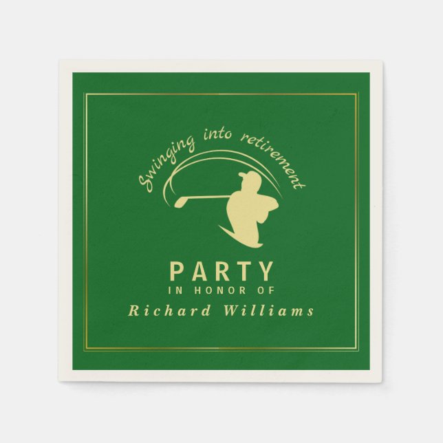Retirement Golf Party Classic Green Golden Player  Napkins (Front)
