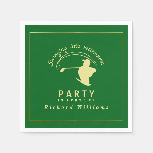 Retirement Golf Party Classic Green Golden Player  Napkins (Front)