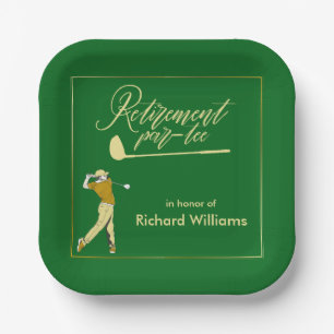 Retirement Golf Party Classic Green Golden Player Paper Plates