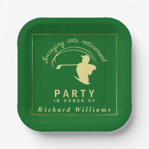 Retirement Golf Party Classic Green Golden Player Paper Plates